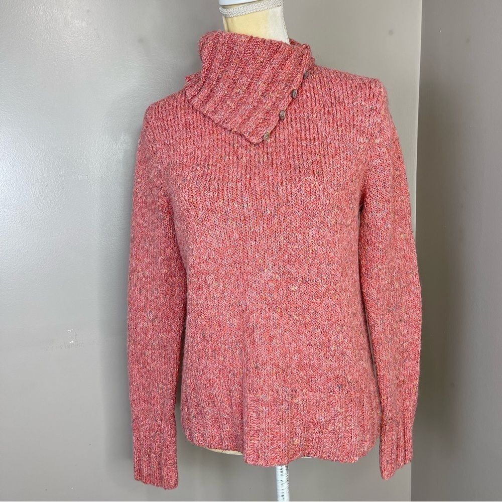 Women Knit Sweater Orange Turtle Neck Side Button Size Medium